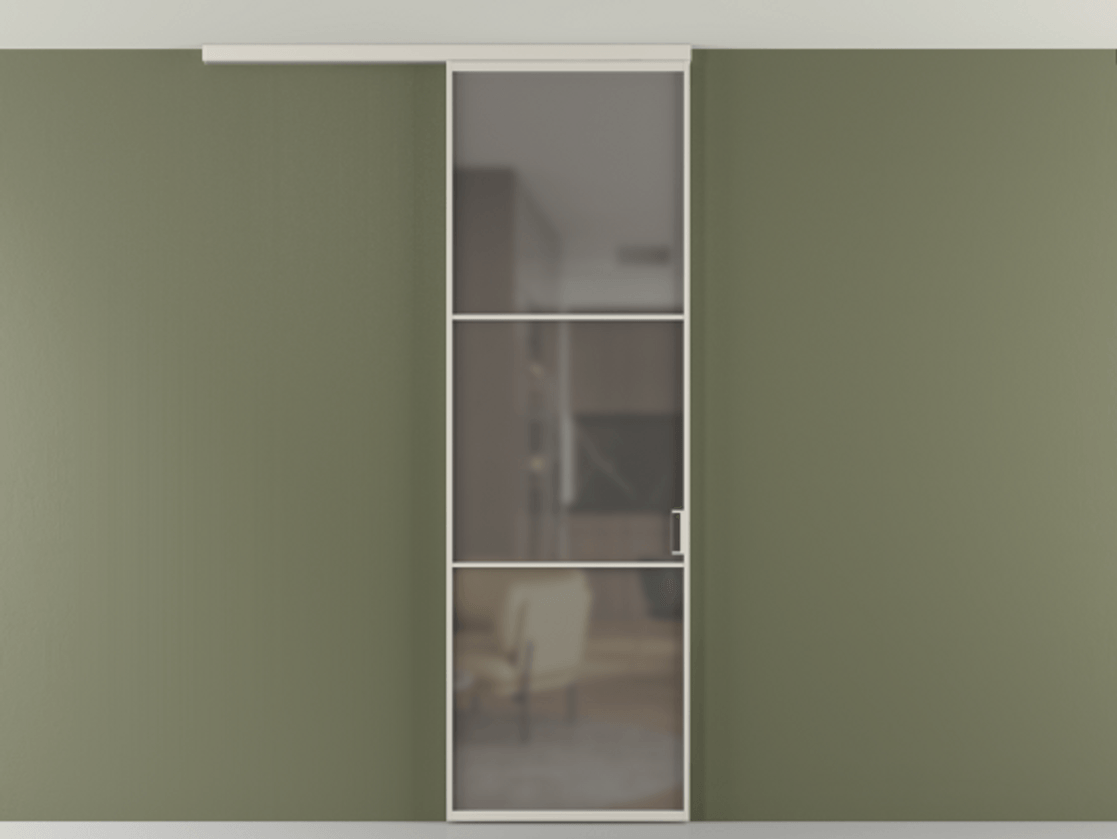 Перегородка Формато вдоль стены на потолок 1 створка АЛПР 040.03 Алюминий облачно-серый Сатинированное серое стекло, триплекс Цена 5260 AZE | Volhovec