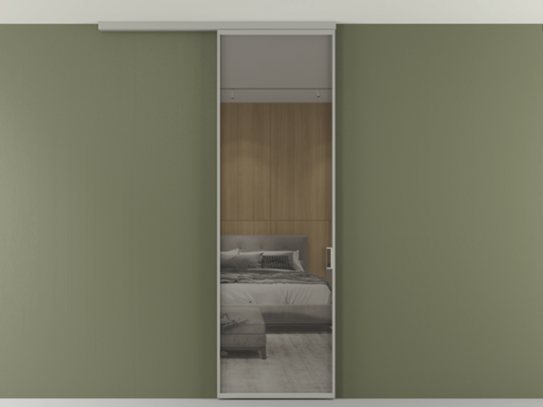 Перегородка Formato вдоль стены на потолок 1 створка АЛПР 040.01 Алюминий нейтральный серый Рефлективное серое стекло "Стопсол", калёное Цена 6230 AZE | Volhovec