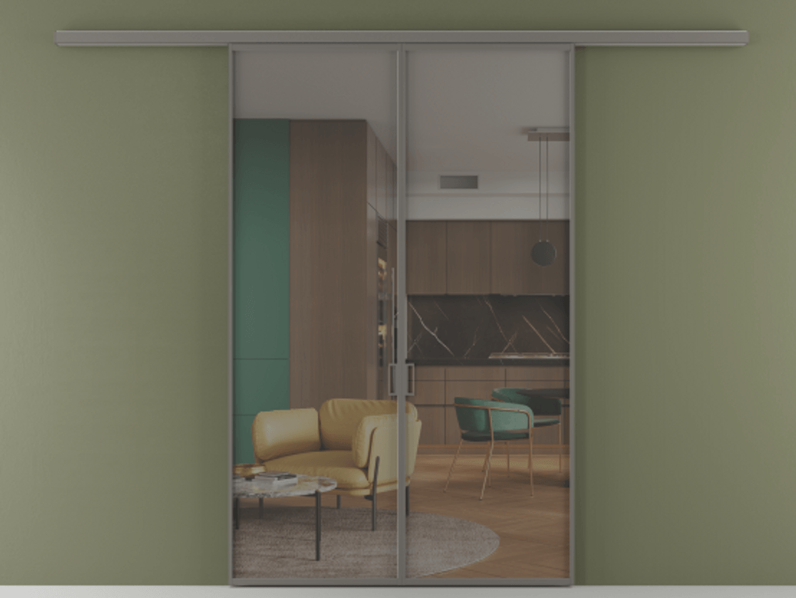 Перегородка Формато вдоль стены 2 створки АЛПР 040.01 Алюминий классический серый Прозрачное серое стекло, триплекс Цена 9770 AZE | Volhovec