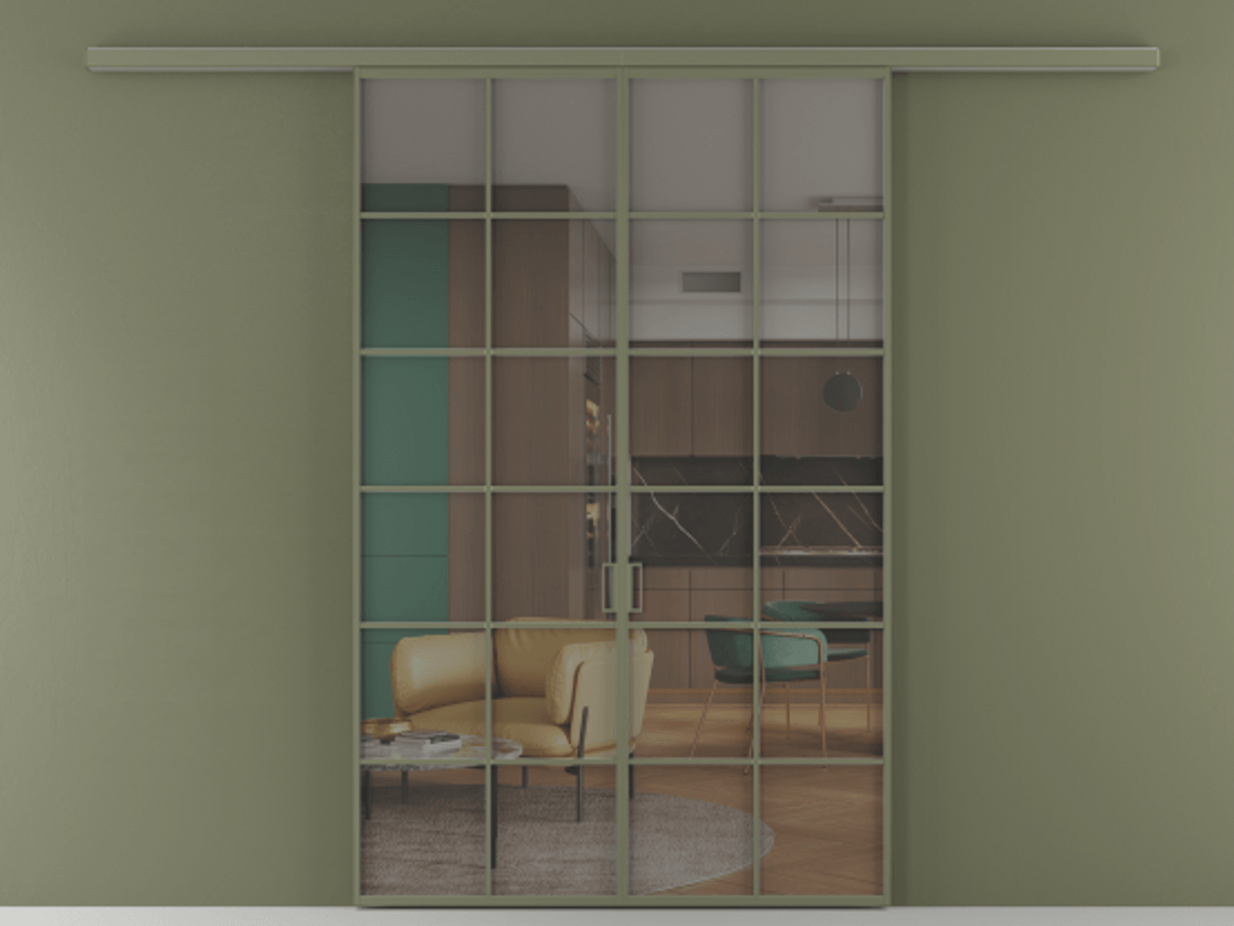 Перегородка Формато вдоль стены 2 створки АЛПР 040.05 Алюминий оливковый тёмный Прозрачное серое стекло, триплекс Цена 301610 сом | Volhovec