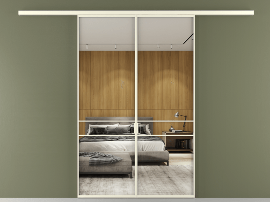 Перегородка Формато вдоль стены 2 створки АЛПР 040.02 Алюминий молочно-белый Двустороннее зеркало, триплекс , триплекс 6 мм Цена 10190 AZE | Volhovec