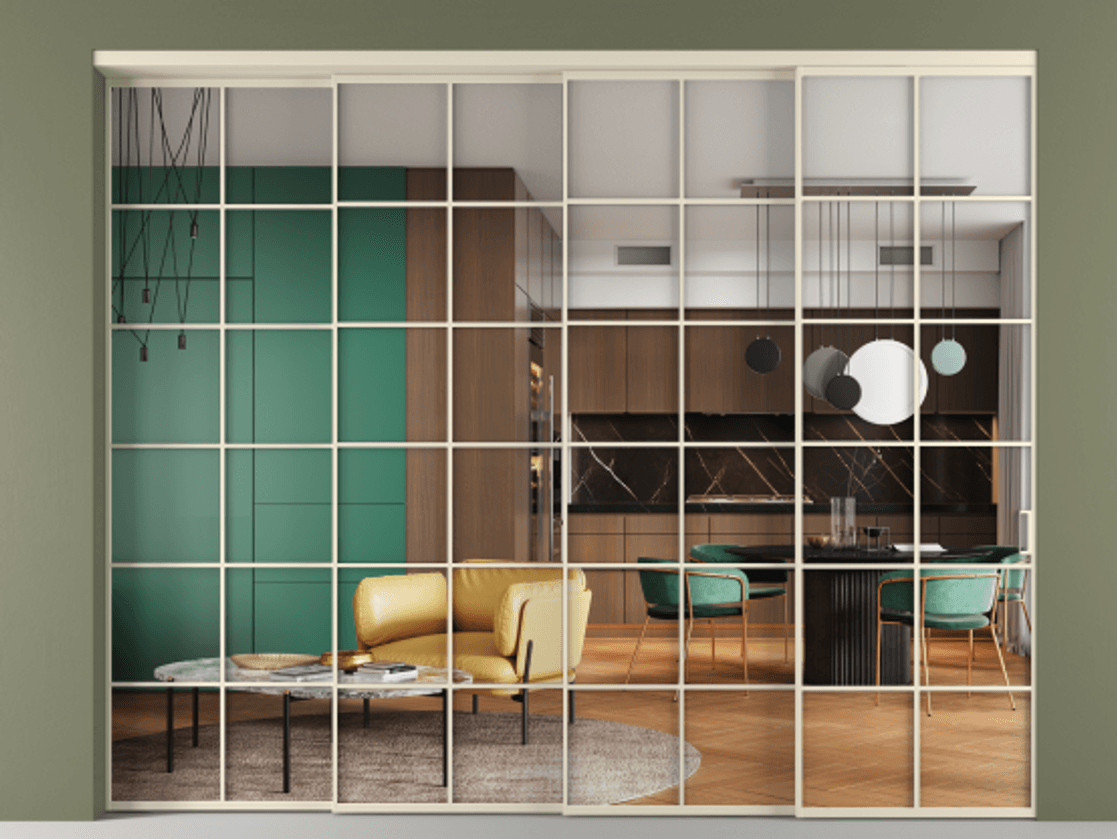 Перегородка Формато внутри проёма 4 створки с синхронным механизмом АЛПР 040.05 Алюминий бежево-серый Прозрачное стекло "Кристал Вижн", калёное. Цена 26810 AZE 1. Полотно 4 шт. (800/2100 мм)
2. Комплект установки раздвижной системы
3. Базовый комплект фурнитуры
4. Комплект фурнитуры телескопик синхро-3
5. Ручка Рондо. Фабрика дверей Волховец 8 (800) 551 43 19 Перегородка Формато внутри проёма 4 створки с синхронным механизмом АЛПР 040.05 Алюминий бежево-серый Прозрачное стекло "Кристал Вижн", калёное Цена 26810 AZE | Volhovec