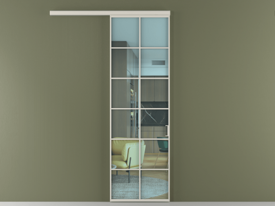 Перегородка Формато вдоль стены 1 створка АЛПР 040.05 Алюминий облачно-серый Прозрачное голубое стекло, триплекс Цена 5900 AZE  | Volhovec