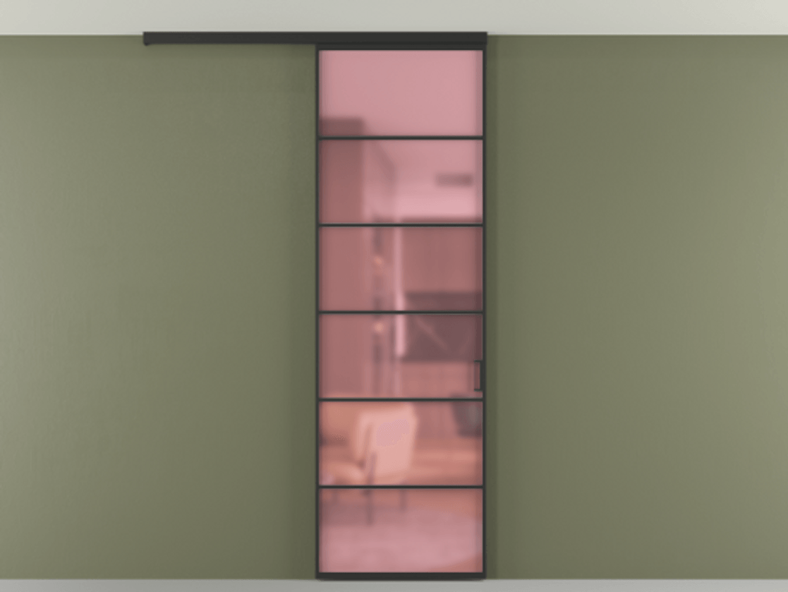 Перегородка Формато вдоль стены на потолок 1 створка АЛПР 040.04 Алюминий Черный Сатинированное розовое стекло, триплекс Цена 5200 AZE | Volhovec