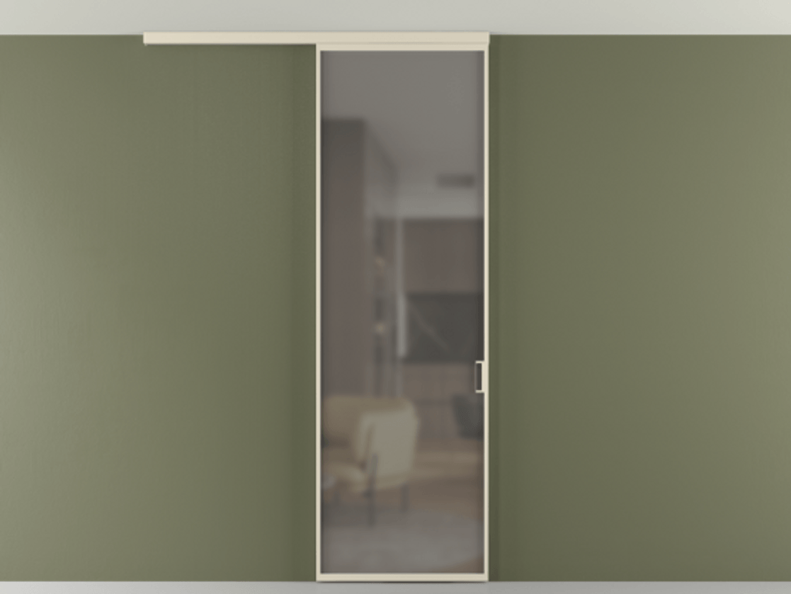 Перегородка Формато вдоль стены на потолок 1 створка АЛПР 040.01 Алюминий бежево-серый Сатинированное серое стекло, триплекс Цена 4820 AZE | Volhovec