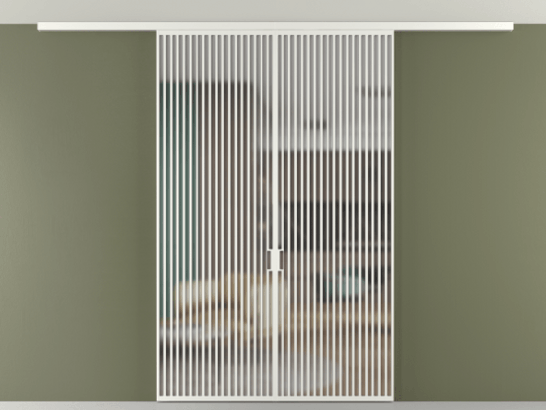 Перегородка Формато вдоль стены на потолок 2 створки АЛПР 040.06 Алюминий светло-серый Сатинированное стекло "Мателюкс Кристал Вижн", калёное, матовое, каленое 6 мм Цена 23950 AZE | Volhovec