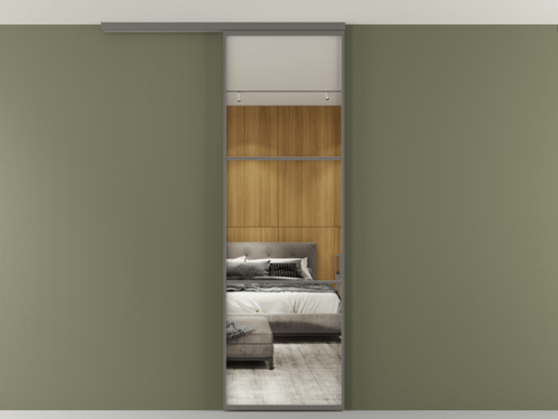 Перегородка Формато вдоль стены на потолок 1 створка АЛПР 040.03 Алюминий классический серый Двустороннее зеркало, триплекс , триплекс 6 мм Цена 5260 AZE | Volhovec