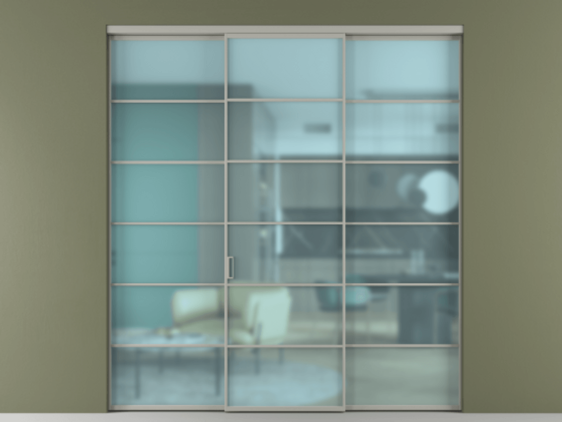 Перегородка Формато внутри проёма 3 створки АЛПР 040.04 Алюминий нейтральный серый Сатинированное голубое стекло, триплекс Цена 13300 AZE | Volhovec