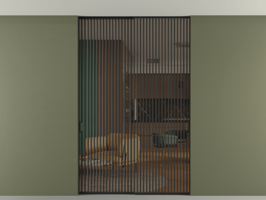 Перегородка Formato внутри проёма скрытое крепление в потолок 2 створки АЛПР 040.06 Алюминий Черный Прозрачное бронзовое стекло, триплекс Цена 576900 сом | Volhovec