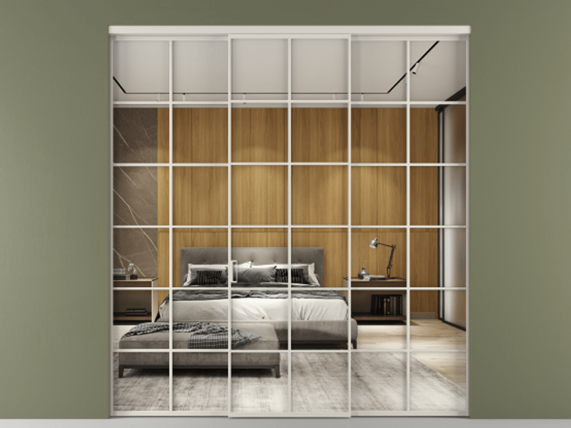 Перегородка Формато внутри проёма 3 створки АЛПР 040.05 Алюминий облачно-серый Двустороннее зеркало, триплекс , триплекс 6 мм Цена 13280 AZE | Volhovec