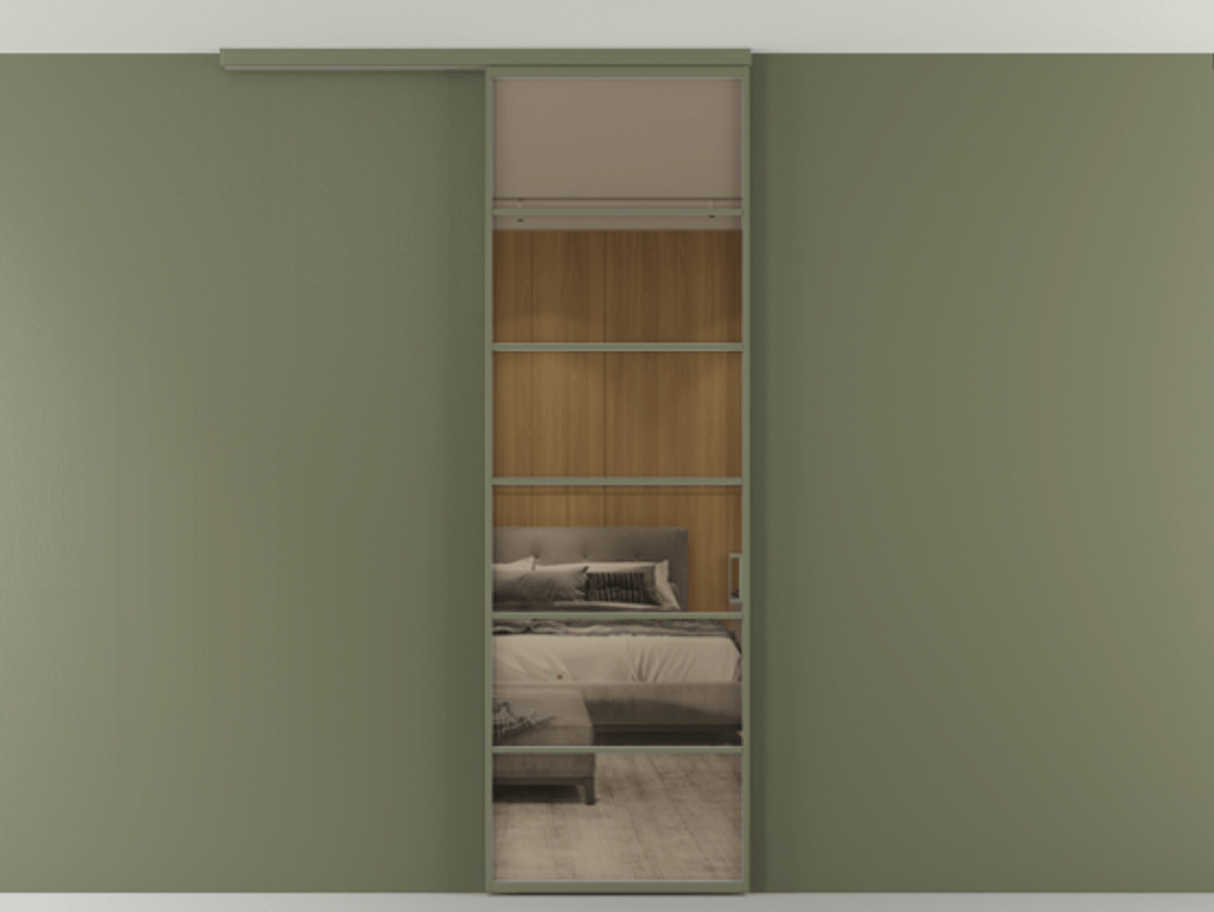 Перегородка Формато вдоль стены на потолок 1 створка АЛПР 040.04 Алюминий оливковый тёмный Рефлективное бронзовое стекло "Стопсол", калёное Цена 5960 AZE | Volhovec