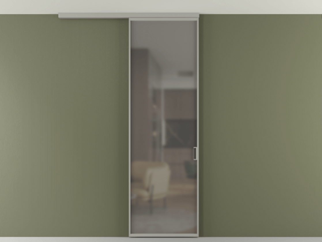 Перегородка Formato вдоль стены на потолок 1 створка АЛПР 040.01 Алюминий нейтральный серый Сатинированное серое стекло, триплекс Цена 4820 AZE | Volhovec