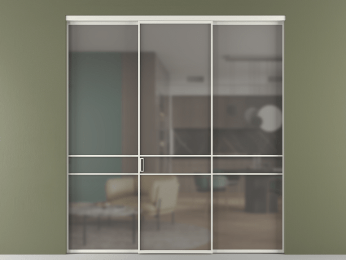 Перегородка Formato внутри проёма 3 створки АЛПР 040.02 Алюминий серый Сатинированное серое стекло, триплекс Цена 12370 AZE | Volhovec