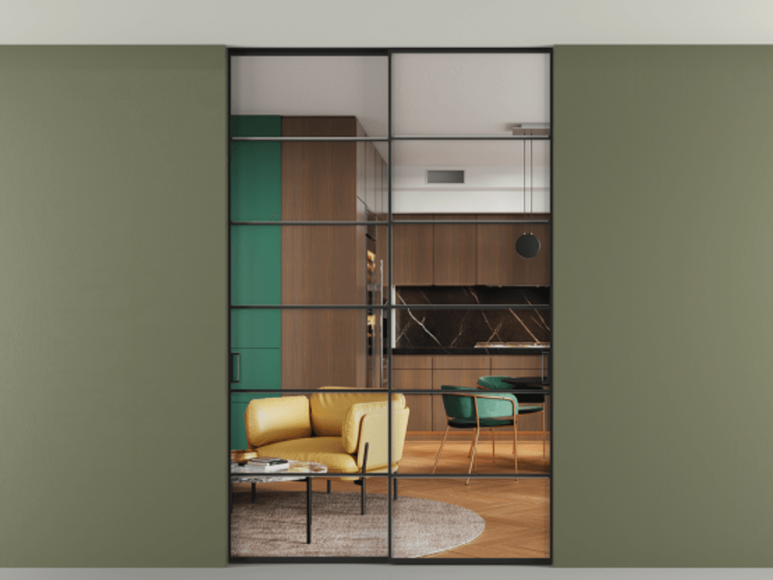 Перегородка Formato внутри проёма двустворчатая со скрытым креплением в потолок АЛПР 040.04 Алюминий Черный Прозрачное стекло "Crystal Vision", калёное, 6 мм. Скрытый короб ЧЕР Цена 15470 AZE 1. Полотно 2 шт. (800/2100 мм)
2. Комплект установки раздвижной системы
3. Базовый комплект фурнитуры
4. Ручка RONDO. Фабрика дверей Волховец 8 (800) 551 43 19 Перегородка Formato внутри проёма двустворчатая со скрытым креплением в потолок АЛПР 040.04 Алюминий Черный Прозрачное стекло "Crystal Vision", калёное, 6 мм Цена 15470 AZE | Volhovec