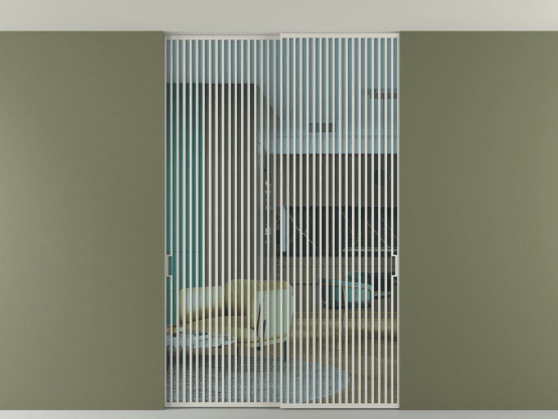 Перегородка Формато внутри проёма скрытое крепление в потолок 2 створки АЛПР 040.06 Алюминий тёплый серый Прозрачное голубое стекло, триплекс Цена 21400 AZE | Volhovec