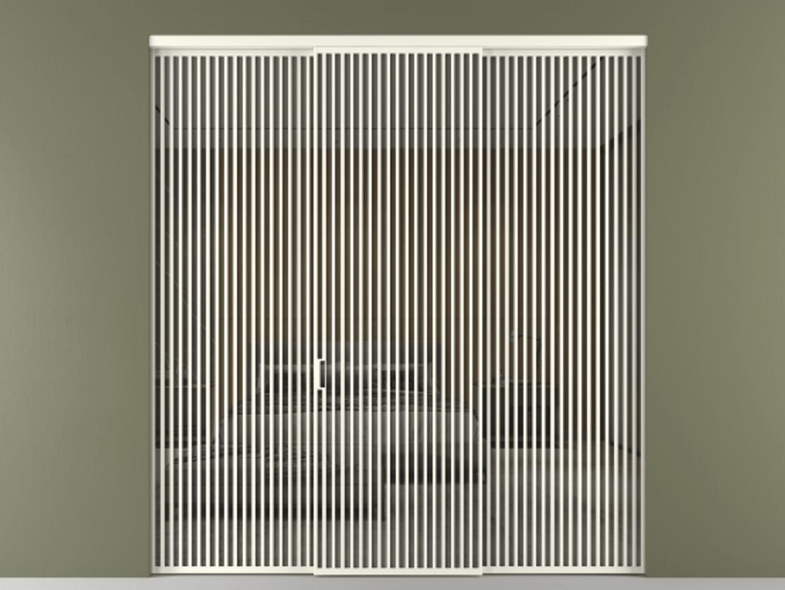 Перегородка Формато внутри проёма 3 створки АЛПР 040.06 Алюминий жемчужный Рефлективное серое стекло "Стопсол", калёное Цена 31880 AZE | Volhovec