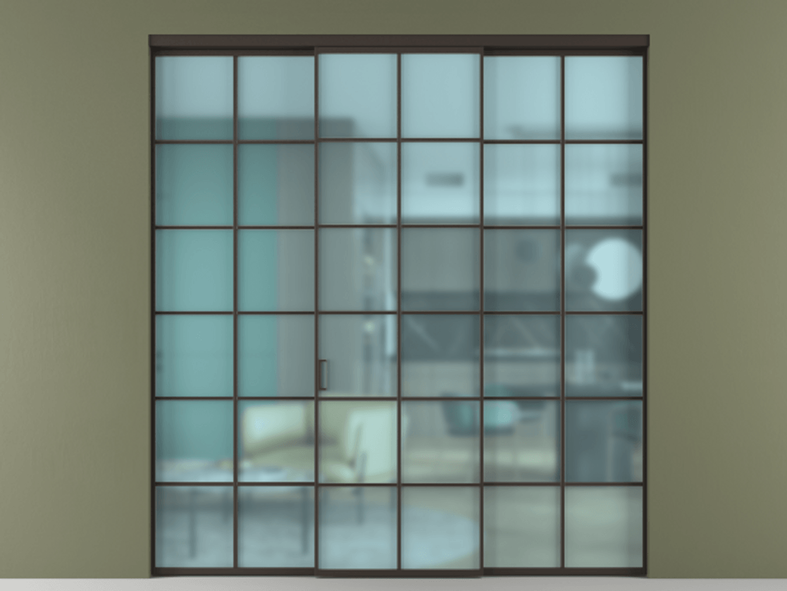 Перегородка Formato внутри проёма 3 створки АЛПР 040.05 Алюминий антрацит Сатинированное голубое стекло, триплекс Цена 13300 AZE | Volhovec