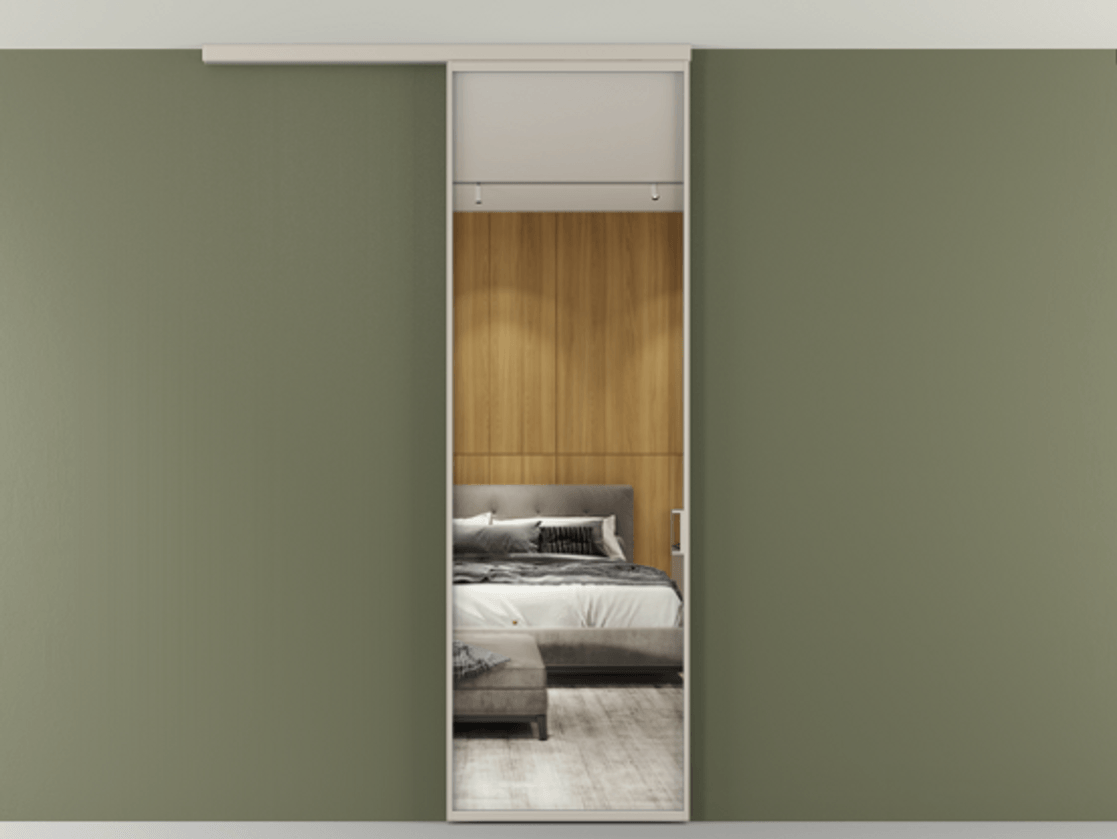 Перегородка Формато вдоль стены на потолок 1 створка АЛПР 040.01 Алюминий светло-бежевый Двустороннее зеркало, триплекс , триплекс 6 мм Цена 4820 AZE | Volhovec