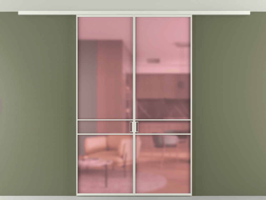 Перегородка Formato вдоль стены на потолок 2 створки АЛПР 040.02 Алюминий серый Сатинированное розовое стекло, триплекс Цена 9700 AZE | Volhovec