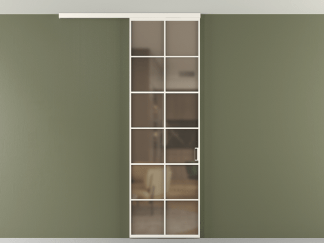 Перегородка Формато вдоль стены на потолок 1 створка АЛПР 040.05 Алюминий пудровый белый Сатинированное бронзовое стекло, триплекс Цена 5380 AZE | Volhovec