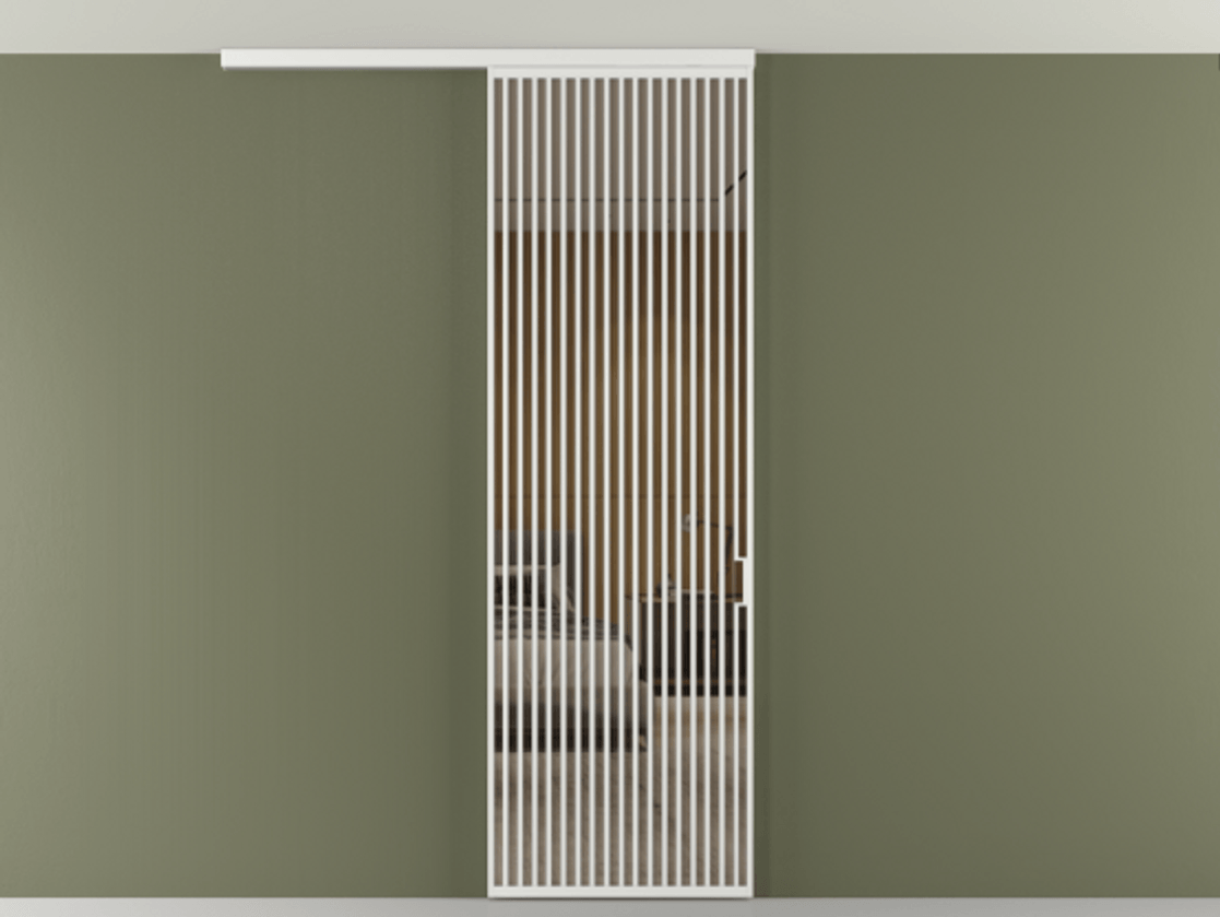 Перегородка Формато вдоль стены на потолок 1 створка АЛПР 040.06 Алюминий белоснежный Рефлективное бронзовое стекло "Стопсол", калёное Цена 10090 AZE | Volhovec