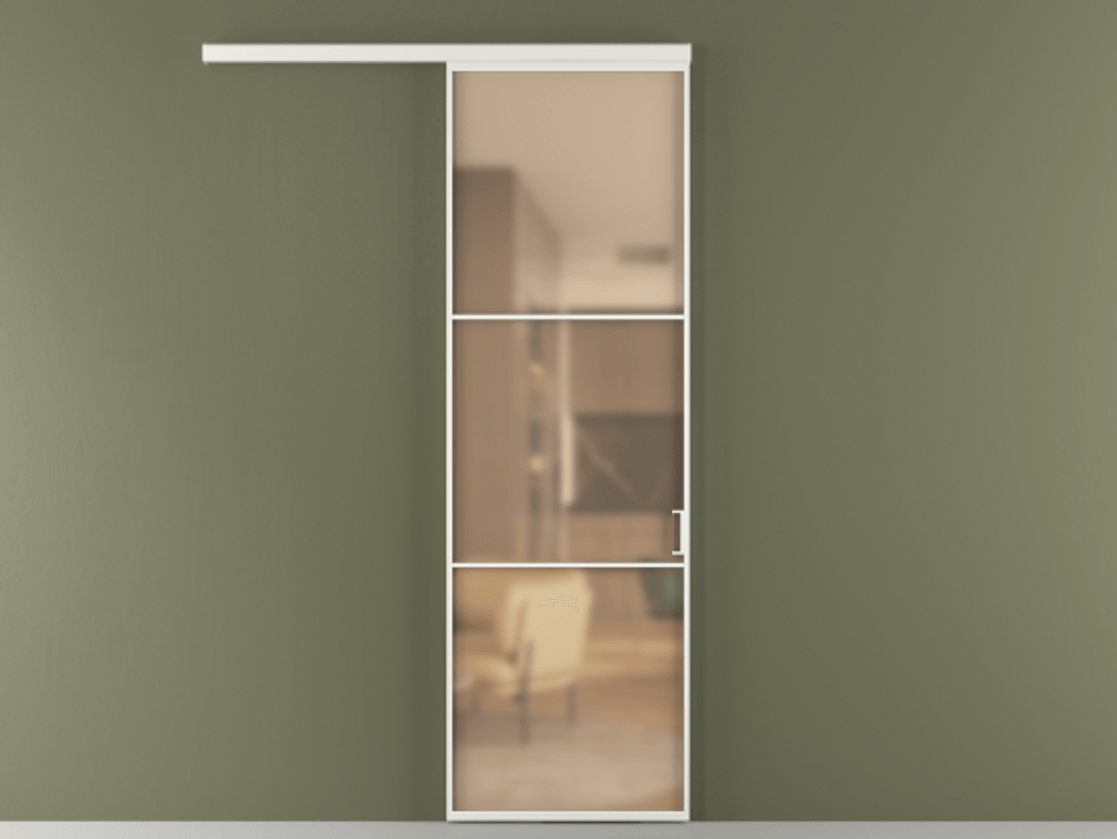 Перегородка Формато вдоль стены 1 створка АЛПР 040.03 Алюминий светло-серый Сатинированное оранжевое стекло, триплекс Цена 5500 AZE  | Volhovec