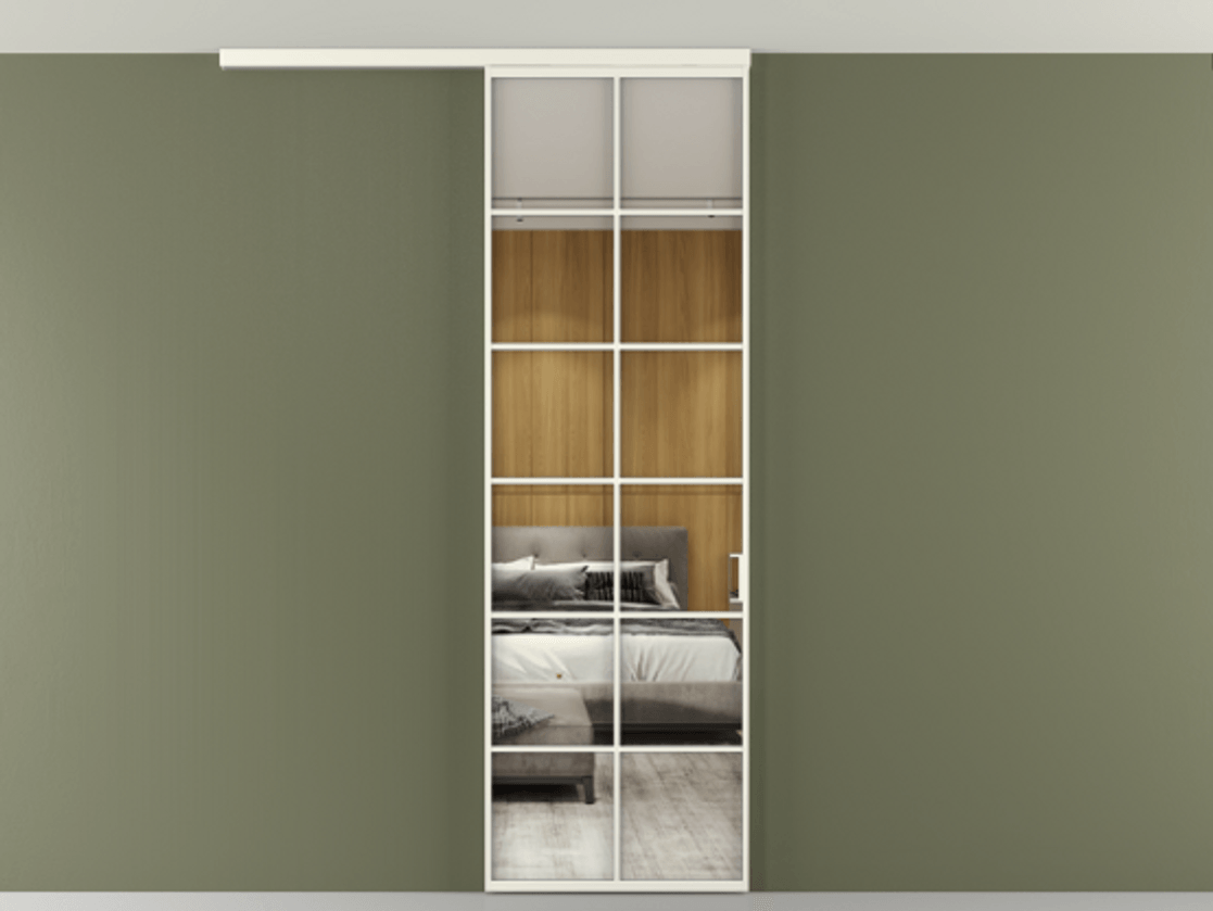 Перегородка Формато вдоль стены на потолок 1 створка АЛПР 040.05 Алюминий жемчужный Двустороннее зеркало, триплекс , триплекс 6 мм Цена 5620 AZE | Volhovec