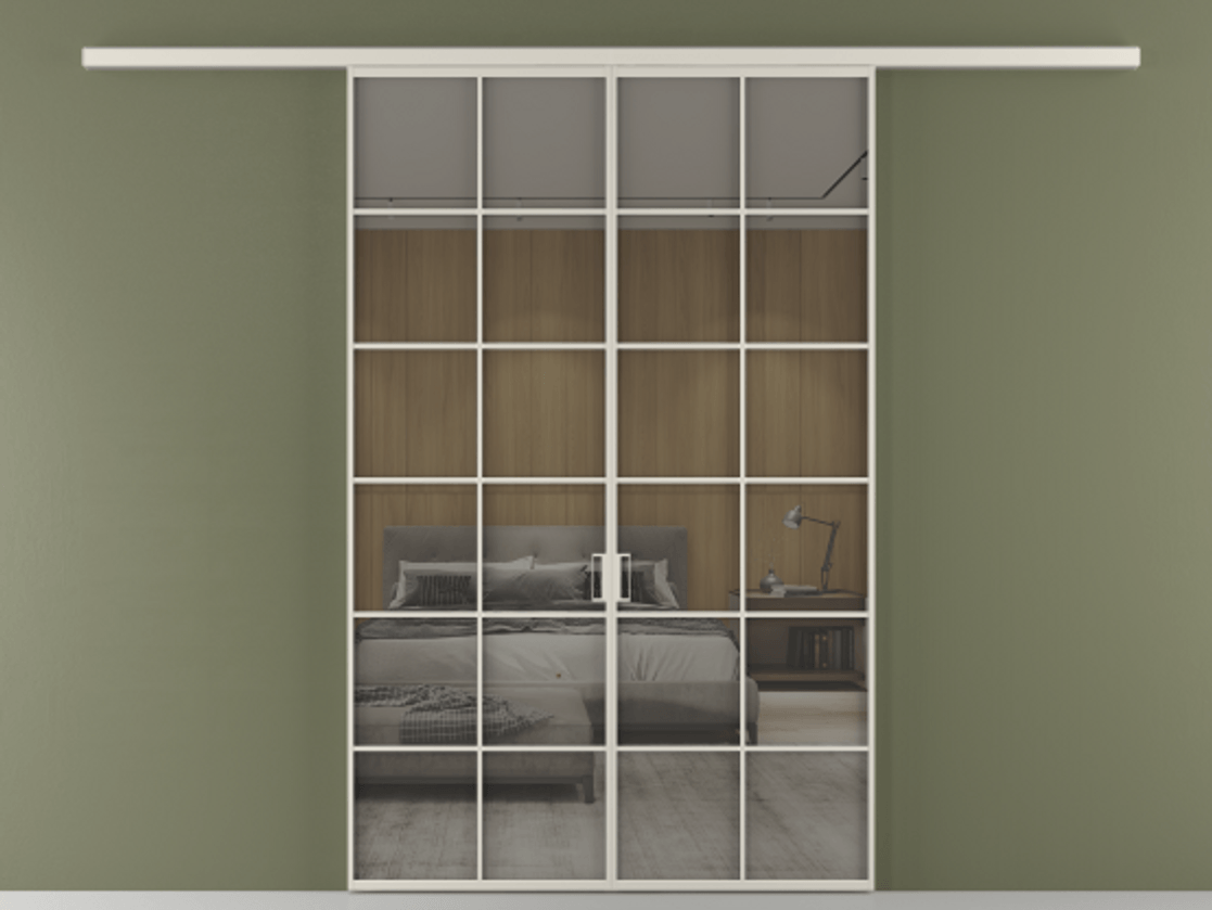 Перегородка Формато вдоль стены 2 створки АЛПР 040.05 Алюминий облачно-серый Рефлективное серое стекло "Стопсол", калёное Цена 13790 AZE | Volhovec