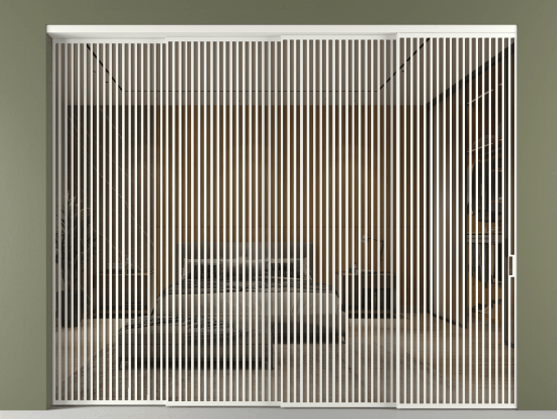 Перегородка Формато внутри проёма 4 створки с синхронным механизмом АЛПР 040.06 Алюминий светло-серый Рефлективное бронзовое стекло "Стопсол", калёное. Цена 41850 AZE 1. Полотно 4 шт. (800/2100 мм)
2. Комплект установки раздвижной системы
3. Базовый комплект фурнитуры
4. Комплект фурнитуры телескопик синхро-3
5. Ручка Рондо. Фабрика дверей Волховец 8 (800) 551 43 19 Перегородка Формато внутри проёма 4 створки с синхронным механизмом АЛПР 040.06 Алюминий светло-серый Рефлективное бронзовое стекло "Стопсол", калёное Цена 41850 AZE | Volhovec