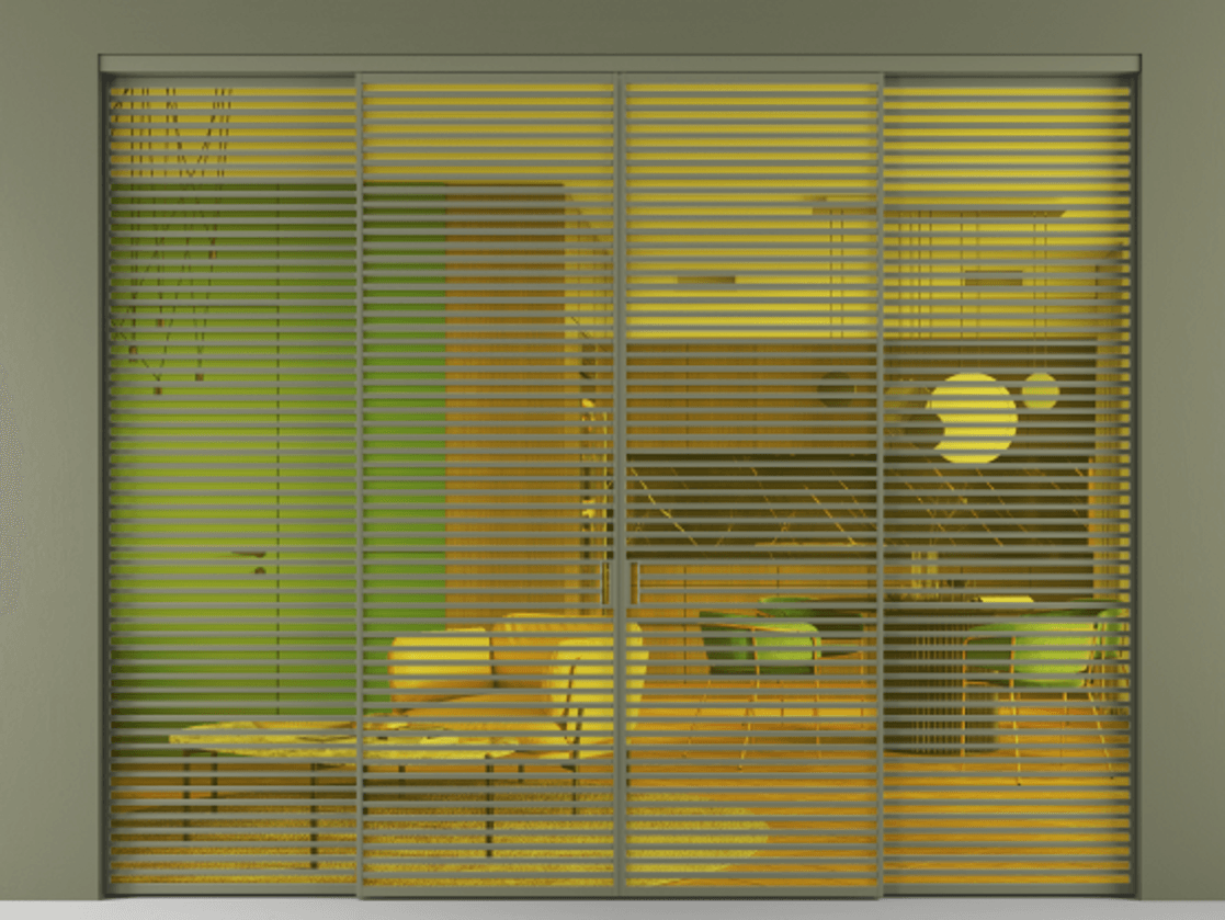 Перегородка Formato внутри проёма 4 створки АЛПР 040.07 Алюминий оливковый тёмный Прозрачное жёлтое стекло, триплекс Цена 33900 AZE  | Volhovec