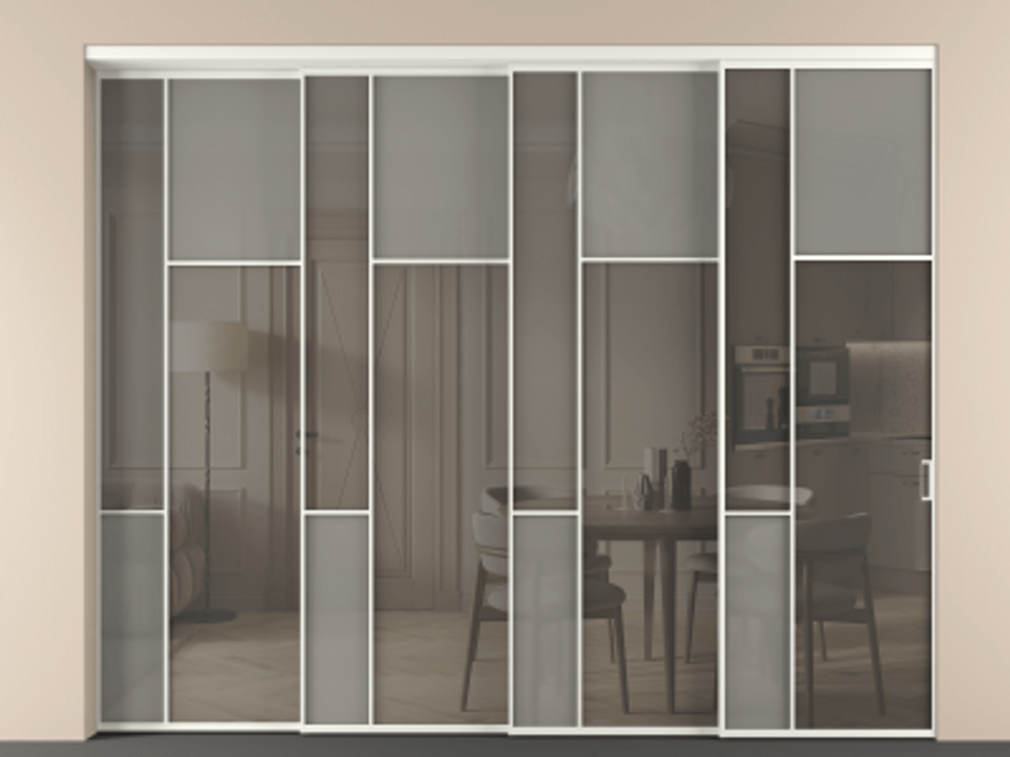 Перегородка Мозаик внутри проёма 4 створки с синхронным механизмом АЛПР 041.11 Алюминий тёплый серый Сатинированное серое стекло, триплекс, 6 мм + Прозрачное серое стекло, триплекс. Цена 30620 AZE . Фабрика дверей Волховец 8 (800) 551 43 19 Перегородка Мозаик внутри проёма 4 створки с синхронным механизмом АЛПР 041.11 Алюминий тёплый серый Сатинированное серое стекло, триплекс, 6 мм + Прозрачное серое стекло, триплекс Цена 30620 AZE | Volhovec