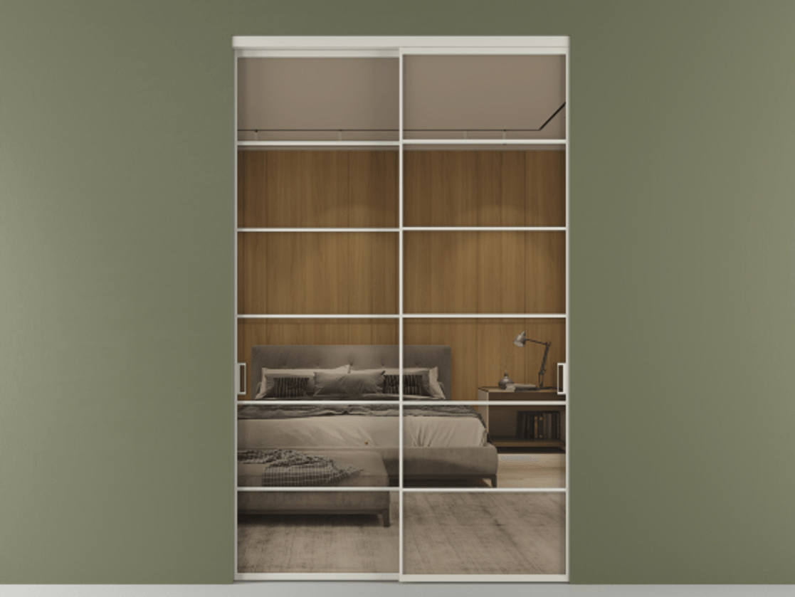 Перегородка Формато внутри проёма 2 створки АЛПР 040.04 Алюминий тёплый серый Рефлективное бронзовое стекло "Стопсол", калёное Цена 25740 AZE  | Volhovec