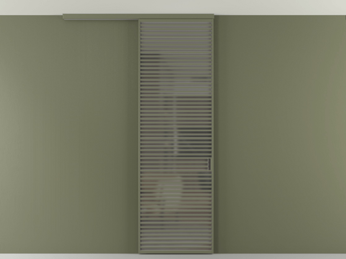 Перегородка Формато вдоль стены на потолок 1 створка АЛПР 040.07 Алюминий оливковый тёмный Сатинированное серое стекло, триплекс Цена 9760 AZE | Volhovec