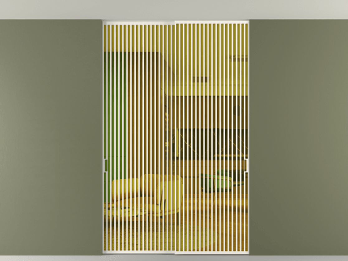 Перегородка Формато внутри проёма скрытое крепление в потолок 2 створки АЛПР 040.06 Алюминий пудровый белый Прозрачное жёлтое стекло, триплекс Цена 21400 AZE | Volhovec