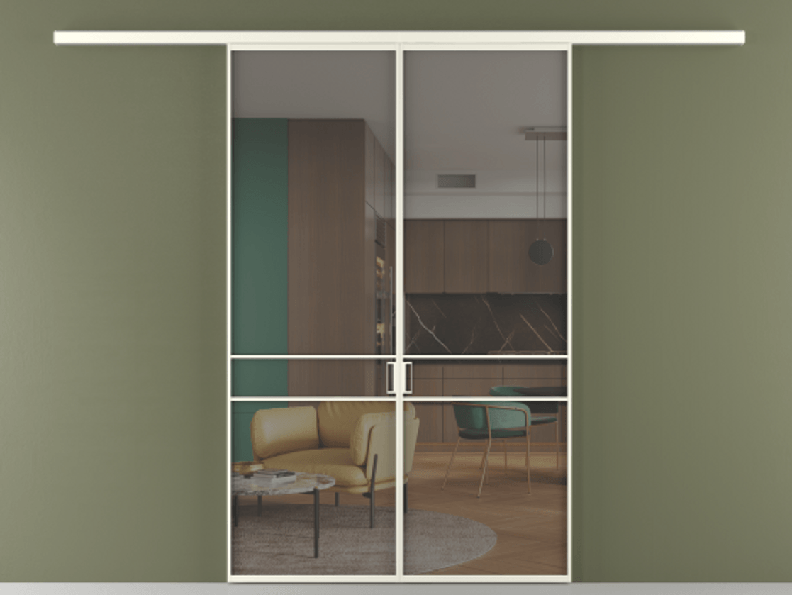 Перегородка Formato вдоль стены 2 створки АЛПР 040.02 Алюминий жемчужный Прозрачное серое стекло, триплекс Цена 12150 AZE | Volhovec