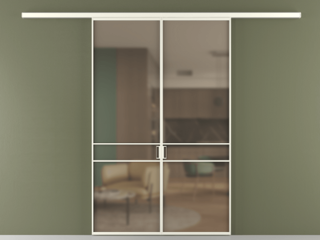 Перегородка Формато вдоль стены 2 створки АЛПР 040.02 Алюминий жемчужный Сатинированное бронзовое стекло, триплекс Цена 10190 AZE | Volhovec