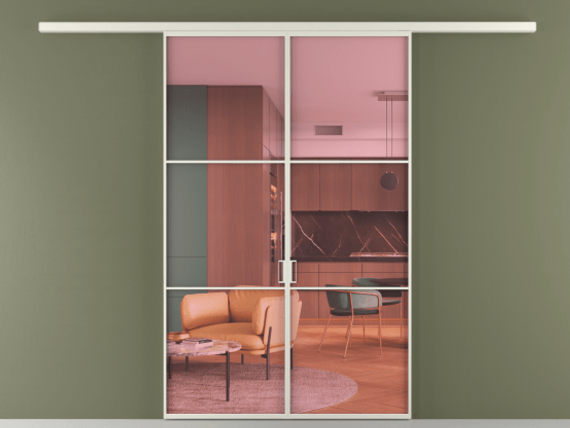 Перегородка Formato вдоль стены 2 створки АЛПР 040.03 Алюминий Белый Прозрачное розовое стекло, триплекс Цена 11700 AZE | Volhovec