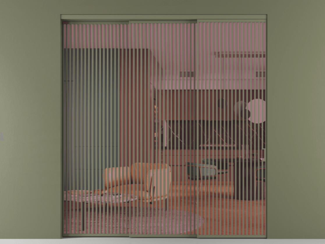 Перегородка Formato внутри проёма 3 створки с синхронным механизмом АЛПР 040.06 Алюминий оливковый тёмный Прозрачное розовое стекло, триплекс Цена 30200 AZE  | Volhovec