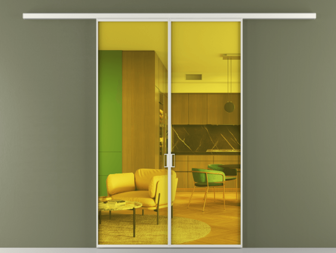 Перегородка Formato вдоль стены 2 створки АЛПР 040.01 Алюминий серый Прозрачное жёлтое стекло, триплекс Цена 11600 AZE | Volhovec