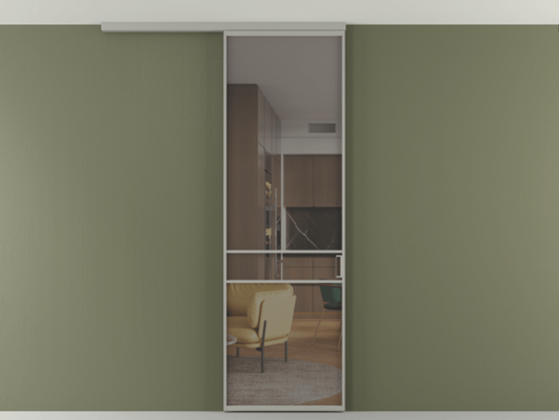 Перегородка Formato вдоль стены на потолок 1 створка АЛПР 040.02 Алюминий нейтральный серый Прозрачное серое стекло, триплекс Цена 5050 AZE | Volhovec