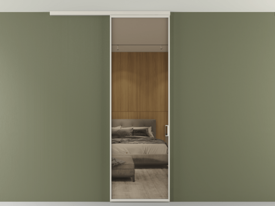 Перегородка Formato вдоль стены на потолок 1 створка АЛПР 040.01 Алюминий облачно-серый Рефлективное бронзовое стекло "Стопсол", калёное Цена 6230 AZE | Volhovec