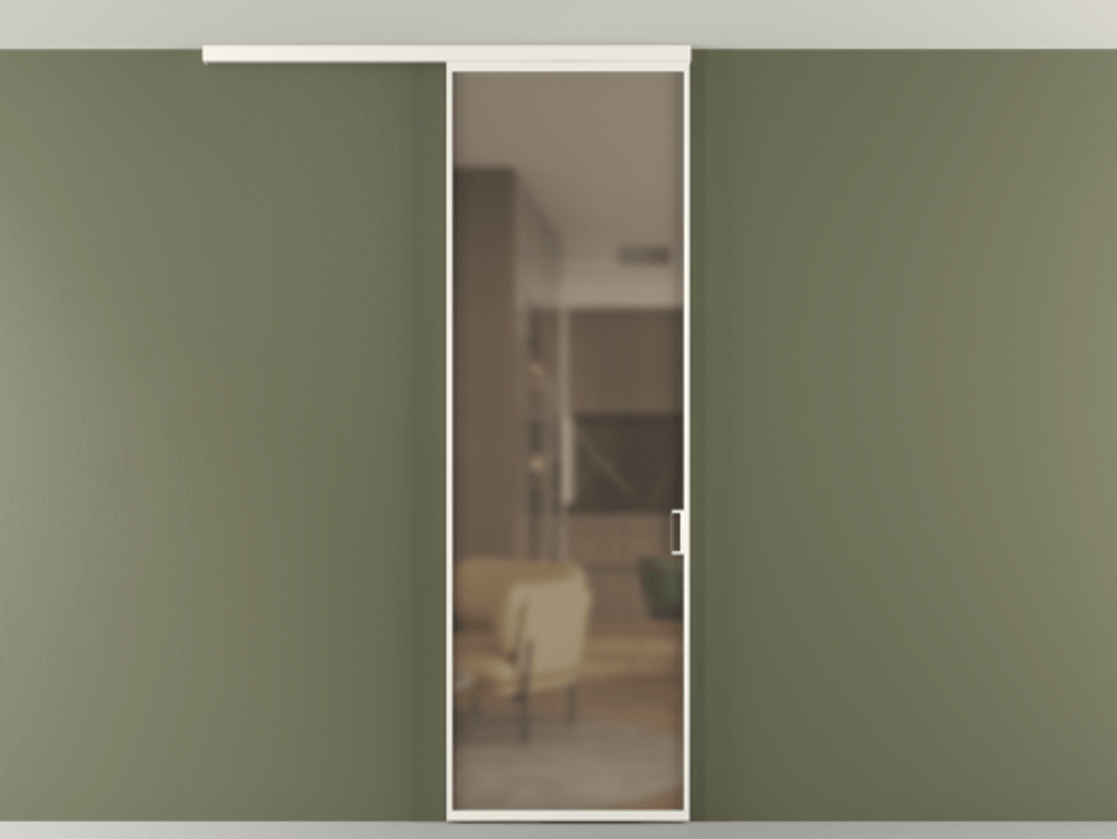 Перегородка Формато вдоль стены на потолок 1 створка АЛПР 040.01 Алюминий пудровый белый Сатинированное бронзовое стекло, триплекс Цена 4820 AZE | Volhovec