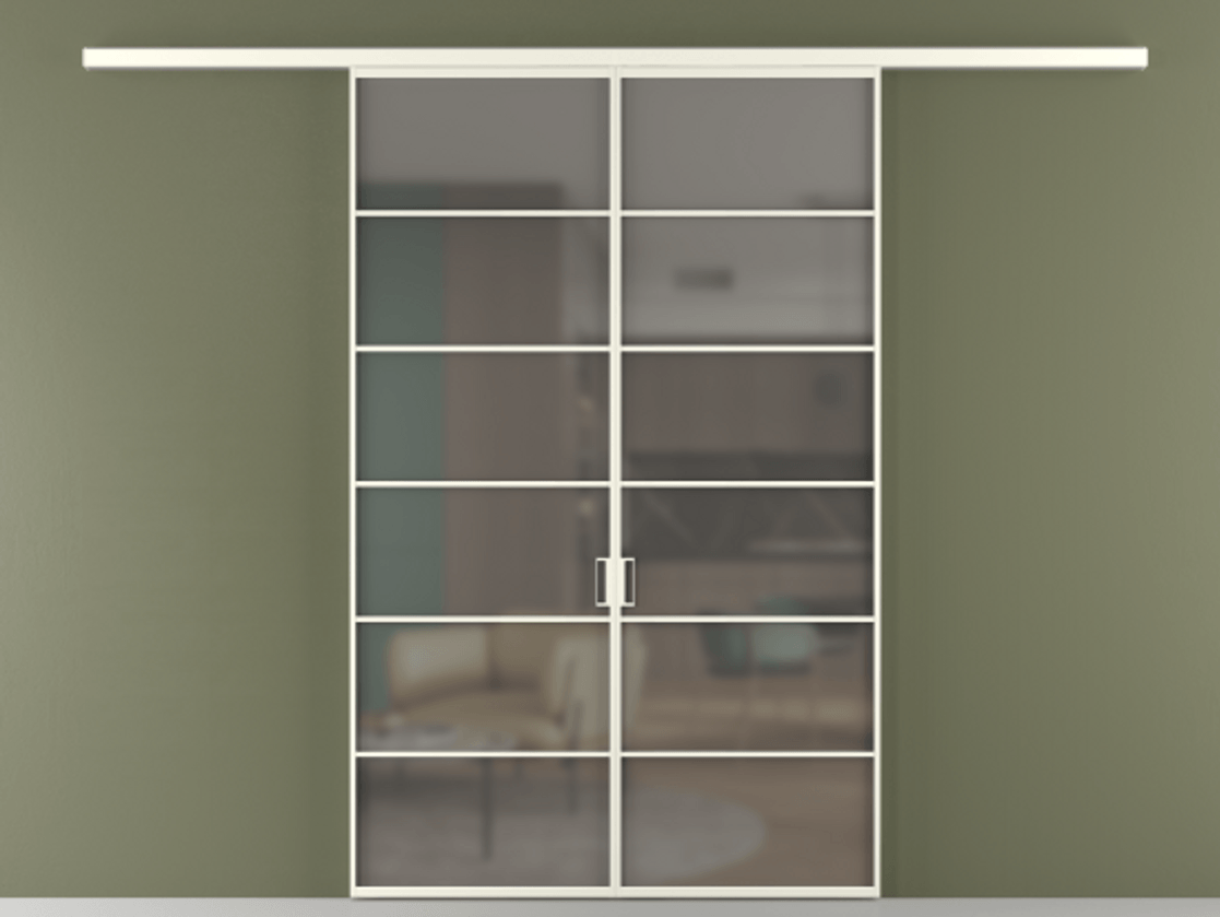 Перегородка Формато вдоль стены 2 створки АЛПР 040.04 Алюминий жемчужный Сатинированное серое стекло, триплекс Цена 10800 AZE | Volhovec