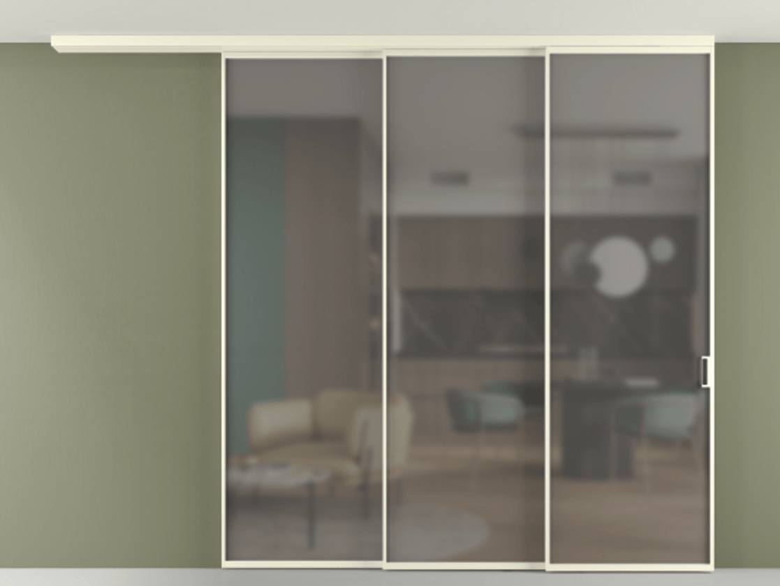 Перегородка Формато вдоль стены на потолок 3 створки с синхронным механизмом АЛПР 040.01 Алюминий молочно-белый Сатинированное серое стекло, триплекс. Цена 19920 AZE 1. Полотно 2 шт. (800/2100 мм)
2. Комплект установки раздвижной системы
3. Базовый комплект фурнитуры
4.Ручка Рондо. Фабрика дверей Волховец 8 (800) 551 43 19 Перегородка Формато вдоль стены на потолок 3 створки с синхронным механизмом АЛПР 040.01 Алюминий молочно-белый Сатинированное серое стекло, триплекс Цена 19920 AZE | Volhovec