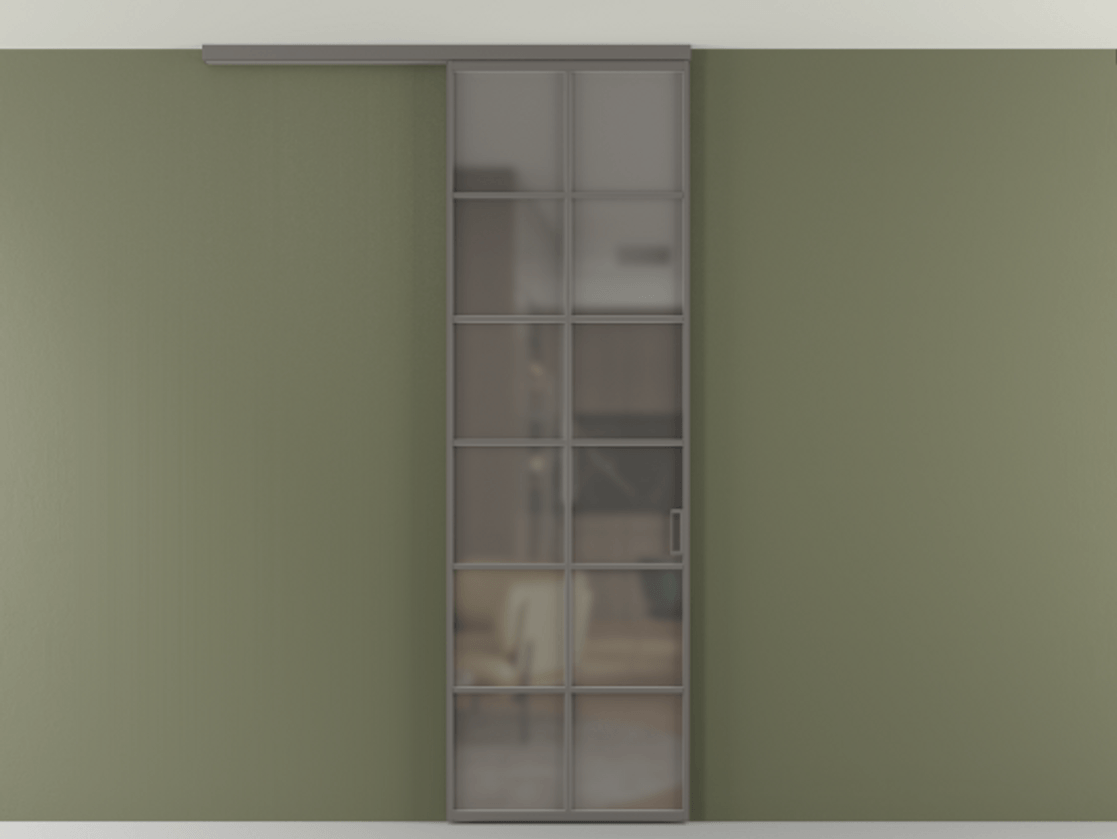 Перегородка Формато вдоль стены на потолок 1 створка АЛПР 040.05 Алюминий классический серый Сатинированное серое стекло, триплекс Цена 5380 AZE | Volhovec