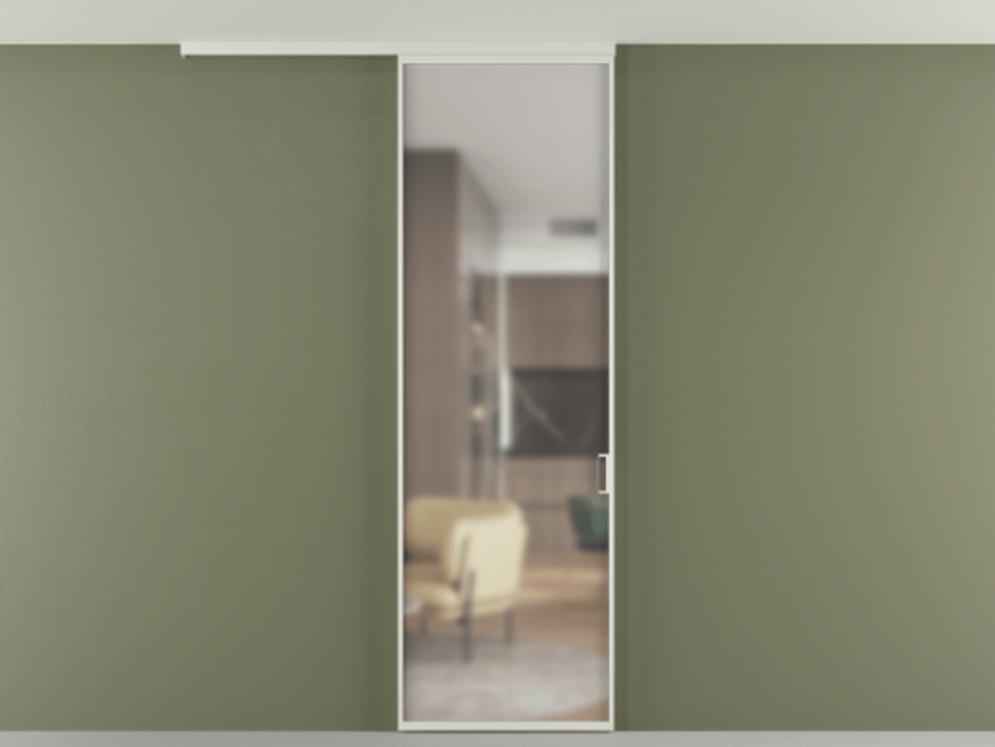 Перегородка Formato вдоль стены на потолок 1 створка АЛПР 040.01 Алюминий Белый Сатинированное стекло "Matelux Crystal Vision", калёное, матовое, каленое 6 мм Цена 6000 AZE | Volhovec