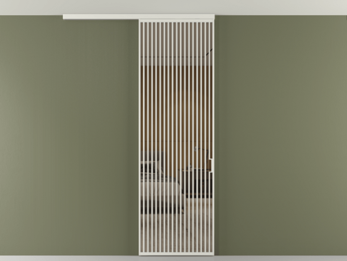 Перегородка Формато вдоль стены на потолок 1 створка АЛПР 040.06 Алюминий серый Рефлективное бронзовое стекло "Стопсол", калёное Цена 10090 AZE | Volhovec