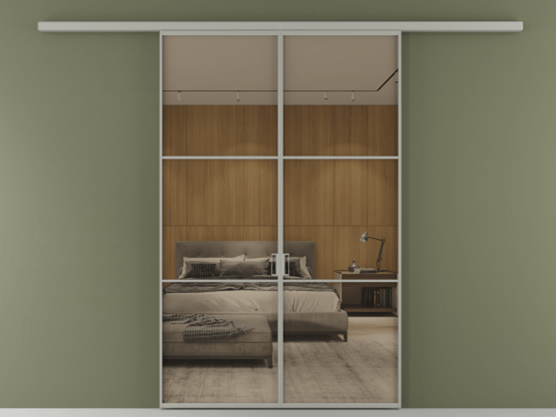 Перегородка Formato вдоль стены 2 створки АЛПР 040.03 Алюминий нейтральный серый Рефлективное бронзовое стекло "Stopsol", калёное Цена 12980 AZE | Volhovec