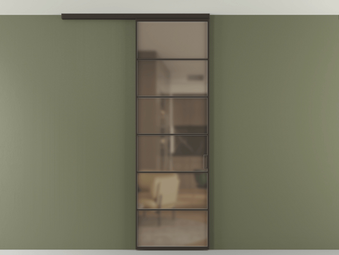 Перегородка Формато вдоль стены на потолок 1 створка АЛПР 040.04 Алюминий антрацит Сатинированное бронзовое стекло, триплекс Цена 5620 AZE | Volhovec