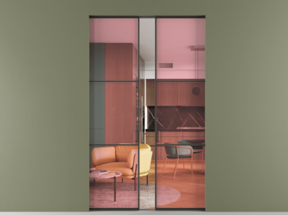 Перегородка Формато скрытый пенал 2 створки АЛПР 040.03 Алюминий антрацит Прозрачное розовое стекло, триплекс. Цена 14500 AZE . Фабрика дверей Волховец 8 (800) 551 43 19 Перегородка Формато скрытый пенал 2 створки АЛПР 040.03 Алюминий антрацит Прозрачное розовое стекло, триплекс Цена 14500 AZE | Volhovec